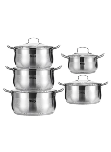 10Pcs 20/22/24/26/28cm Stainless Steel Casserole Set with Tempered Glass Lids CS006-S02