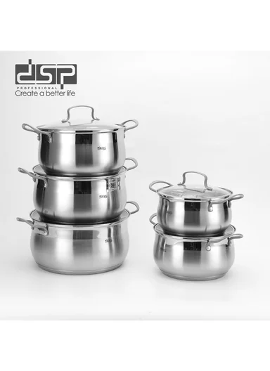 10Pcs 20/22/24/26/28cm Stainless Steel Casserole Set with Tempered Glass Lids CS006-S02