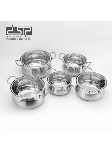 10Pcs 20/22/24/26/28cm Stainless Steel Casserole Set with Tempered Glass Lids CS006-S02