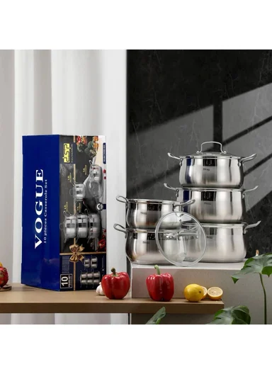 10Pcs 20/22/24/26/28cm Stainless Steel Casserole Set with Tempered Glass Lids CS006-S02