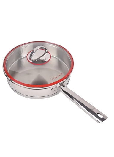 28cm 4L Satin-Finish 304 Stainless Steel Frying Pan with Glass Lid CS003-C28
