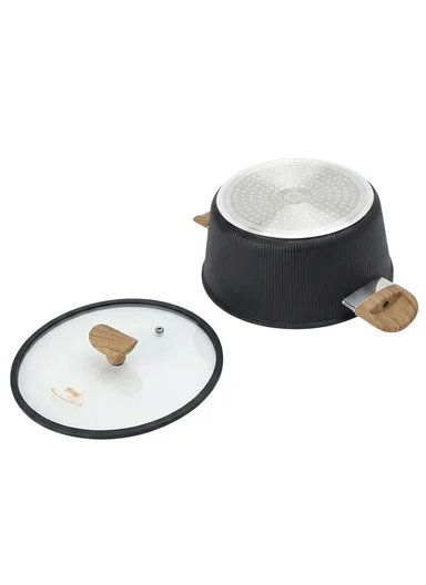 6Pcs 24/28/32cm Die-Cast Aluminum Non-Stick Casseroles Set with Tempered Glass Lids CA021-S02 - Black