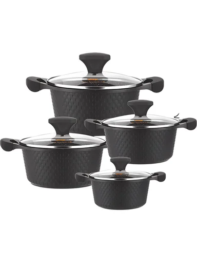 8Pcs 20/24/28/32cm Die-Cast Aluminum Non-Stick Casserole Set with Diamond Pattern CA020-S01 - Black