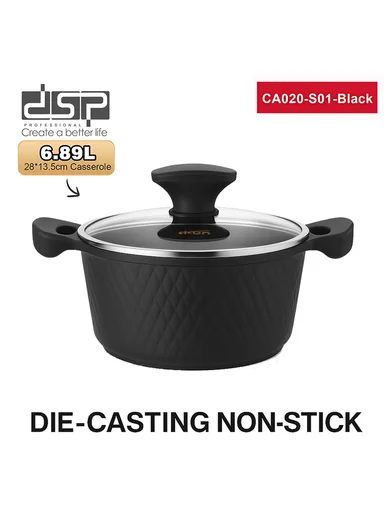 8Pcs 20/24/28/32cm Die-Cast Aluminum Non-Stick Casserole Set with Diamond Pattern CA020-S01 - Black