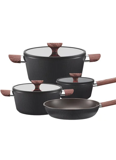 7Pcs 24/28cm Die-Cast Aluminum Non-Stick Casseroles Set with 18cm Sauce Pan &amp; 28cm Fry Pan CA021-S01 - Black