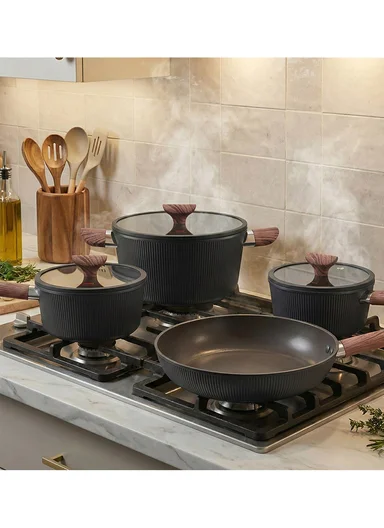 7Pcs 24/28cm Die-Cast Aluminum Non-Stick Casseroles Set with 18cm Sauce Pan &amp; 28cm Fry Pan CA021-S01 - Black