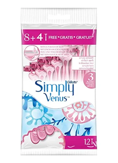 Simply Venus 8+4 women's disposable razors with 3 Blades for Free