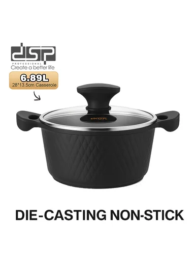 7Pcs 24/28/32cm Die-Cast Aluminum Non-Stick Casseroles &amp; 28cm Fry Pan Set with Diamond Pattern CA020-S02 - Beige