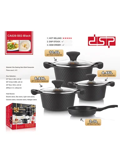 7Pcs 24/28/32cm Die-Cast Aluminum Non-Stick Casseroles &amp; 28cm Fry Pan Set with Diamond Pattern CA020-S02 - Beige