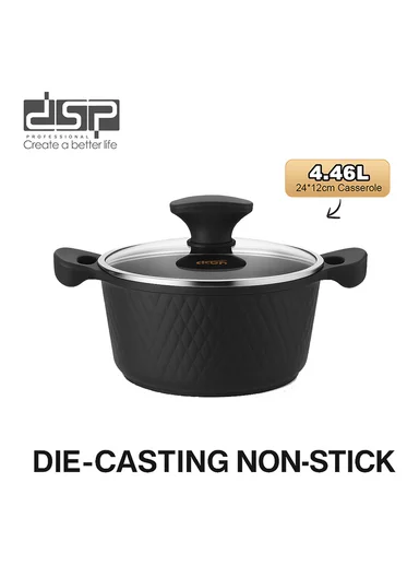7Pcs 24/28/32cm Die-Cast Aluminum Non-Stick Casseroles &amp; 28cm Fry Pan Set with Diamond Pattern CA020-S02 - Black