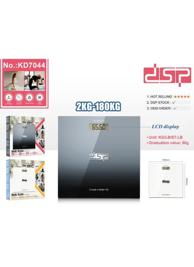 180kg High-Precision Digital Bathroom Scale with Large LCD Display KD7044 (W30 x D30 x H2.2)cm - White