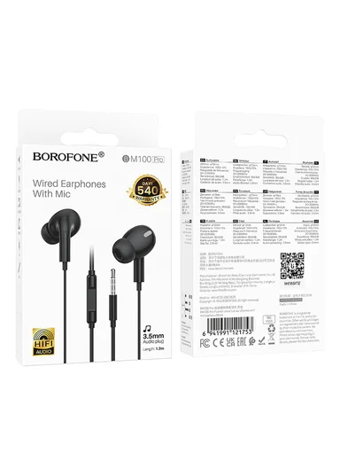 Wired Earphones with Microphone and 3.5 mm Jack BM100 Pro - Black