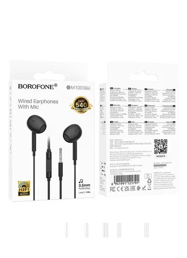 Wired Earphones with Microphone and 3.5 mm Jack BM100 Max - Black