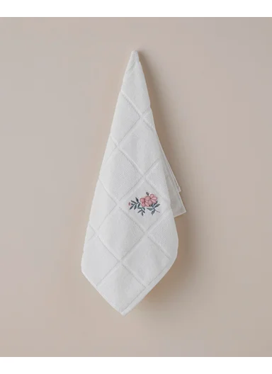 Floral Check Cotton Face Towel 50x80 cm White