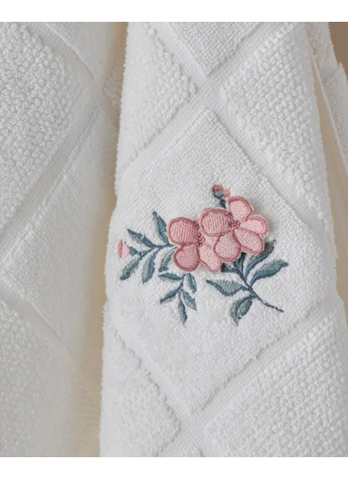 Floral Check Cotton Face Towel 50x80 cm White