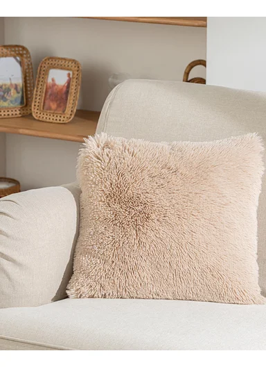 Fluffy Plush Cushion Cover 45x45 cm Beige