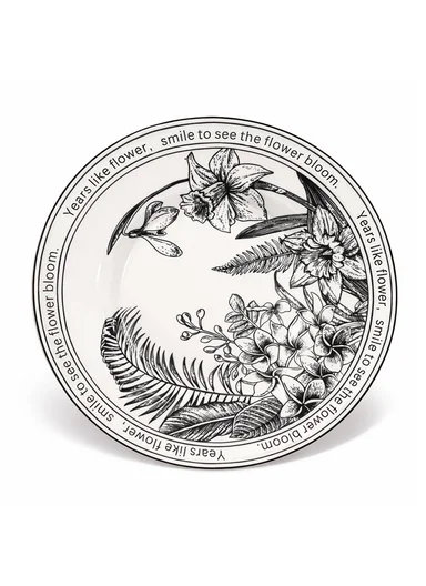 1 Piece 190ml Patern Design Ceramic Tea Cup Withe 1 Piece Saucer- Black 