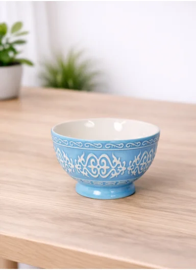 6 Pcs 350ml Patern Design Ceramic Snack Bowl-Blue