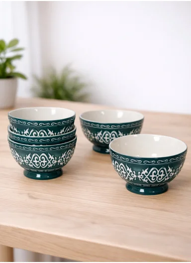6Pcs 350ml Patern Design Ceramic Snack Bowl-Green
