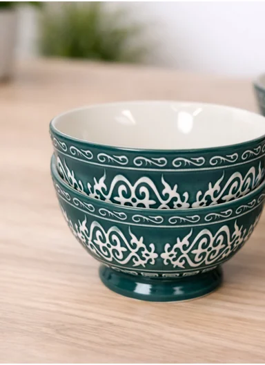 6Pcs 350ml Patern Design Ceramic Snack Bowl-Green