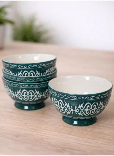 6Pcs 350ml Patern Design Ceramic Snack Bowl-Green