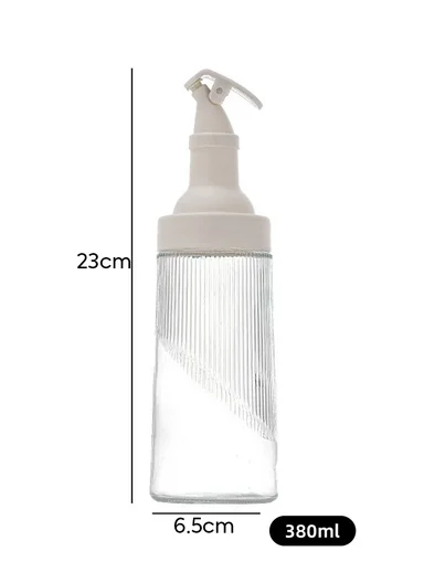 380ml Glass Oil Control Bottle with Hawk-Bill Spout, One-Hand Press Dispenser (D6.5 x H23)cm - Beige