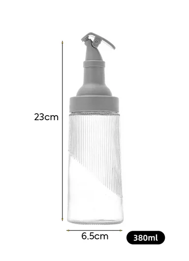 380ml Glass Oil Control Bottle with Hawk-Bill Spout, One-Hand Press Dispenser (D6.5 x H23)cm - Grey
