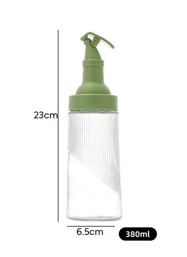 380ml Glass Oil Control Bottle with Hawk-Bill Spout, One-Hand Press Dispenser (D6.5 x H23)cm - Green