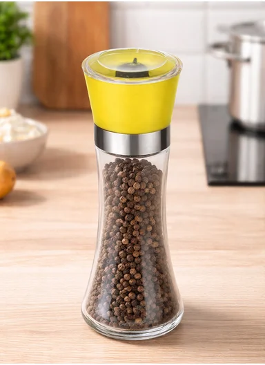 200ml Tall Manual Grinder With Stainless Steel Top (D6 x H18)cm - Yellow