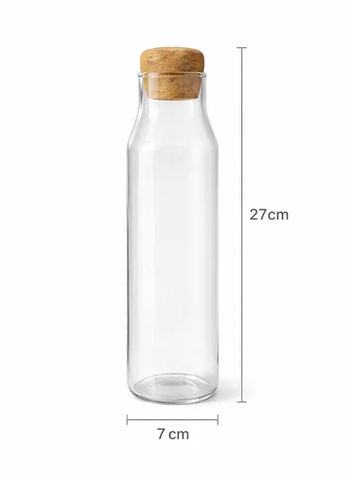 1030ML Glass Food Storage Container With Natural Cork Round Lid (D7 x H27)cm 