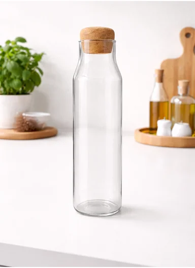 1030ML Glass Food Storage Container With Natural Cork Round Lid (D7 x H27)cm 