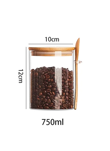 750ML Glass Storage Jar With Wooden Lid &amp; Spoon (D9.5 x H12)cm 