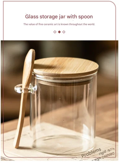 750ML Glass Storage Jar With Wooden Lid &amp; Spoon (D9.5 x H12)cm 