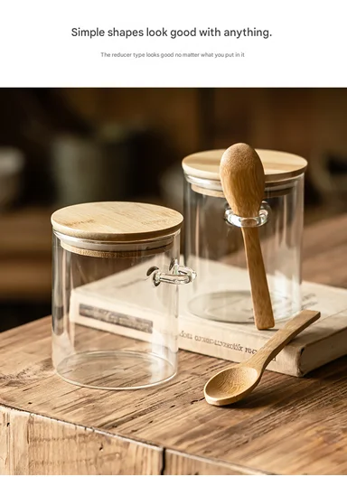 750ML Glass Storage Jar With Wooden Lid &amp; Spoon (D9.5 x H12)cm 
