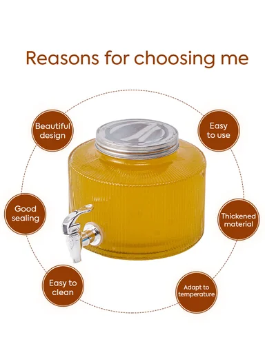 2.5L Premium Glass Beverage Dispenser With Tap &amp; Metal Stand - Gold