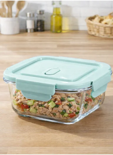 800ml Borosilicate Glass Bowl with Lid Bx2001 (W15 x D15 x H7)cm- Blue