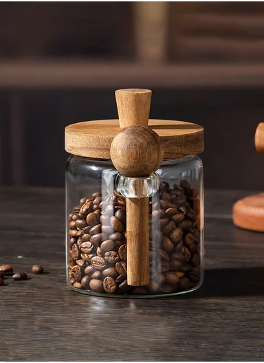 470ML Premium Glass Spice &amp; Food Storage Jar With Wooden Lid &amp; Spoon (D9 x H10)cm