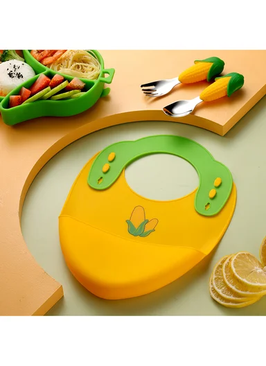 Kids Silicone Feeding Plate with Spoon, Fork &amp; Straw, Safe Toddler Utensil Set