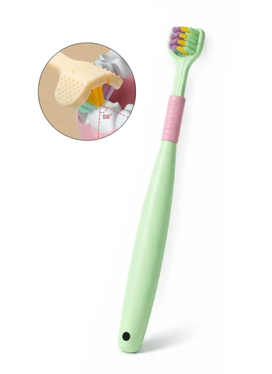 Children’s 360° Three-Sided Soft Bristle Toothbrush with Tongue Scraper, Macaron Design, Oral Care for Ages 4–12 Years