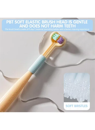 Children’s 360° Three-Sided Soft Bristle Toothbrush with Tongue Scraper, Macaron Design, Oral Care for Ages 4–12 Years