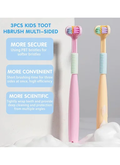 Children’s 360° Three-Sided Soft Bristle Toothbrush with Tongue Scraper, Macaron Design, Oral Care for Ages 4–12 Years