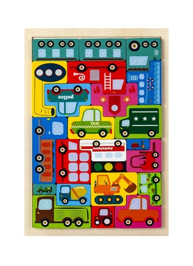 Traffic Educational Wooden Russian Puzzle Board, Learning Toy for Kids 3+Years