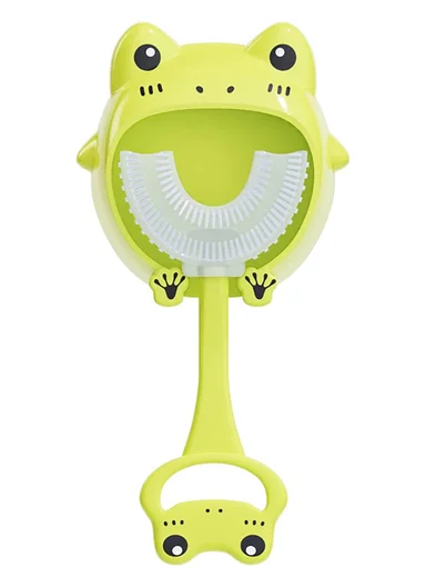 Cartoon Baby Toothbrush Children 360 Degree U Shaped Teeth Brush Oral Care Cleaning Brush Silicone Toothbrush for 2-12 Years Kids - Green