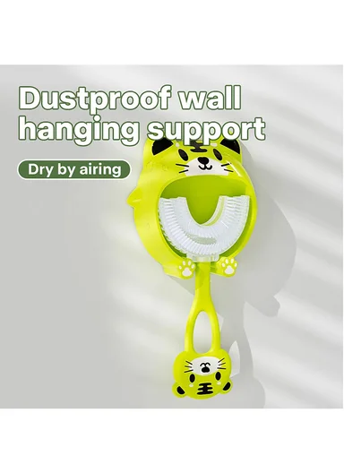 Cartoon Baby Toothbrush Children 360 Degree U Shaped Teeth Brush Oral Care Cleaning Brush Silicone Toothbrush for 2-12 Years Kids - Green