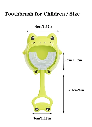 Cartoon Baby Toothbrush Children 360 Degree U Shaped Teeth Brush Oral Care Cleaning Brush Silicone Toothbrush for 2-12 Years Kids - Blue