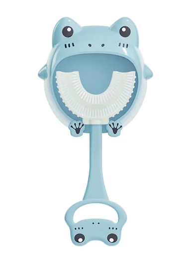 Cartoon Baby Toothbrush Children 360 Degree U Shaped Teeth Brush Oral Care Cleaning Brush Silicone Toothbrush for 2-12 Years Kids - Blue