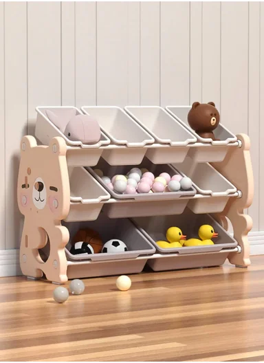 Kids Toy Storage Cabinet with Multiple Bins, Safe &amp; Easy-Access Plastic Shelf - Blue