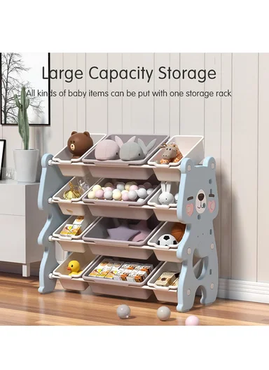 Kids Toy Storage Cabinet with Multiple Bins, Safe &amp; Easy-Access Plastic Shelf - Blue