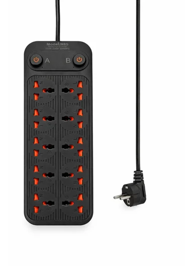 Power Board 10 Ways With Switch Black 2000W