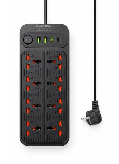 Power Board 12 Ways With Switch Black 2000W